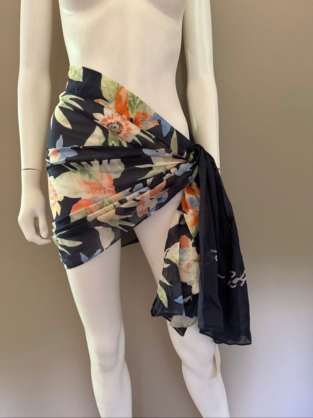 Lauren Ralph Lauren Blue Tropical Flowers Cotton Scarf Wrap